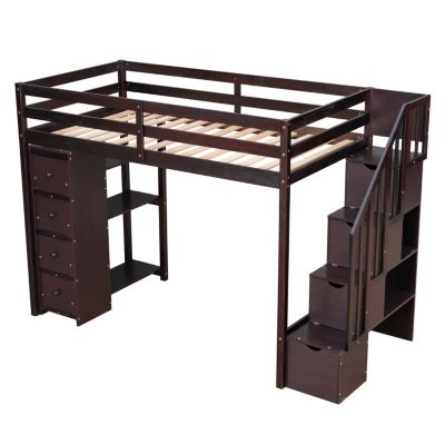 Streamdale Loft Bed with Storage, Stairs, and Shelves