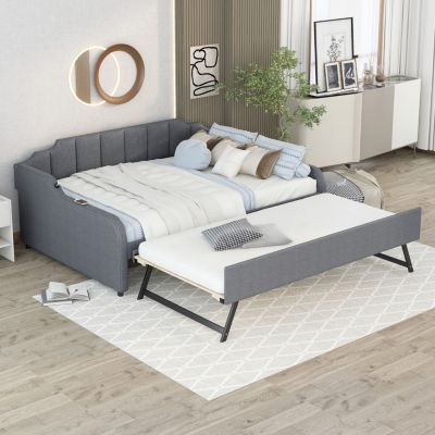 Upholstered Daybed with Trundle & USB Charging