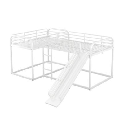 Streamdale Full And Twin Size L-Shaped Bunk Bed With Slide And Short Ladder