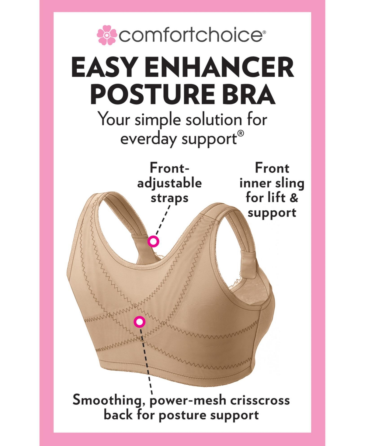 Comfort Choice Plus Size Easy Enhancer Front Close Wireless Posture Bra