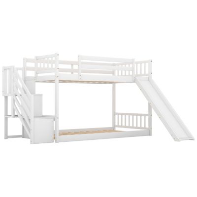 Streamdale Twin Over Twin Bunk Bed With Convertible Slide And Stairway
