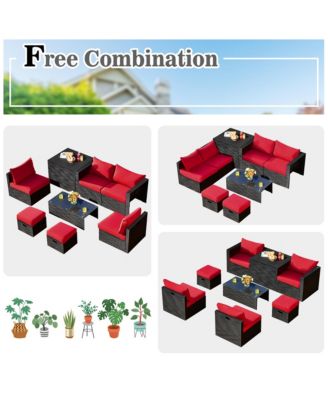 8PCS Patio Rattan Furniture Set Storage Table Ottoman