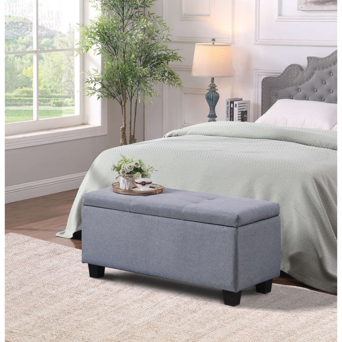 Simplie Fun 3-in-1 Tufted Linen Ottoman Bench - 250 Lbs Capacity