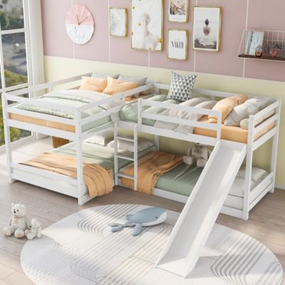 Streamdale Full And Twin Size L-Shaped Bunk Bed With Slide And Short Ladder