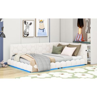 Upholstered Full Size Platform Bed With USB Ports And LED Belt
