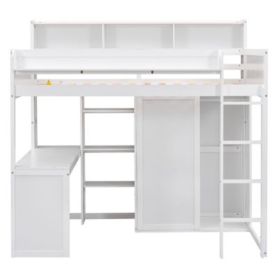 Streamdale Wood Twin Size Loft Bed With Multiple Storage Shelves And Wardrobe
