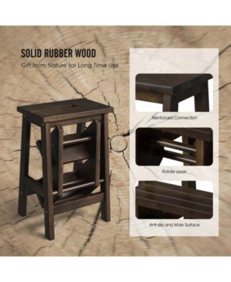 3-in-1 Rubber Wood Step Stool with Convenient Handle For Home