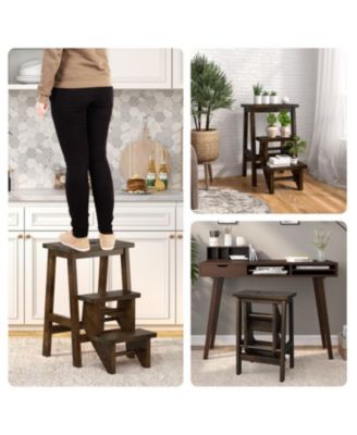 3-in-1 Rubber Wood Step Stool with Convenient Handle For Home