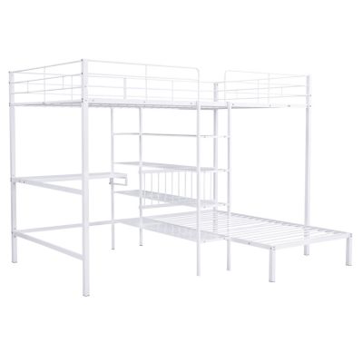 Streamdale Full Over Twin Metal Bunk Bed With Built-In Desk, Shelves And Ladder