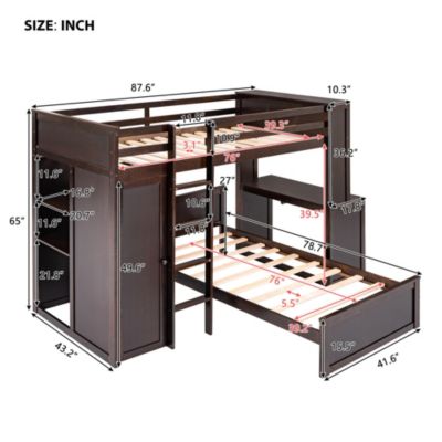 Streamdale Twin Size Loft Bed With A Stand-Alone Bed, Shelves, Desk, And Wardrobe
