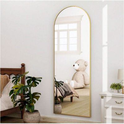 Arched Free Stand Mirror 18"x58" in Gold