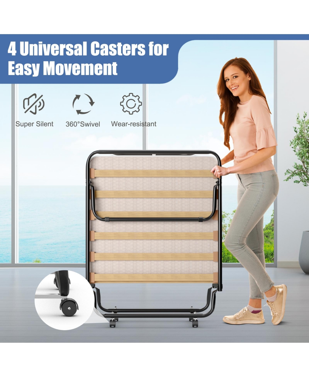 Slickblue Portable Folding Bed with Memory Foam Mattress and Sturdy Metal Frame Made in Italy