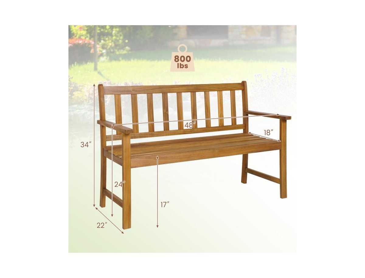 Slickblue 2-Person Outdoor Acacia Wood Bench with Backrest