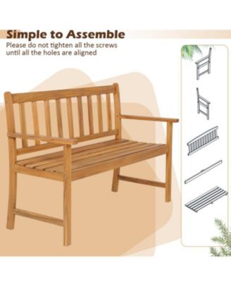 2-Person Outdoor Acacia Wood Bench with Backrest