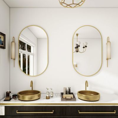 Oval Wall Mounted Mirror 22"x38" in Gold