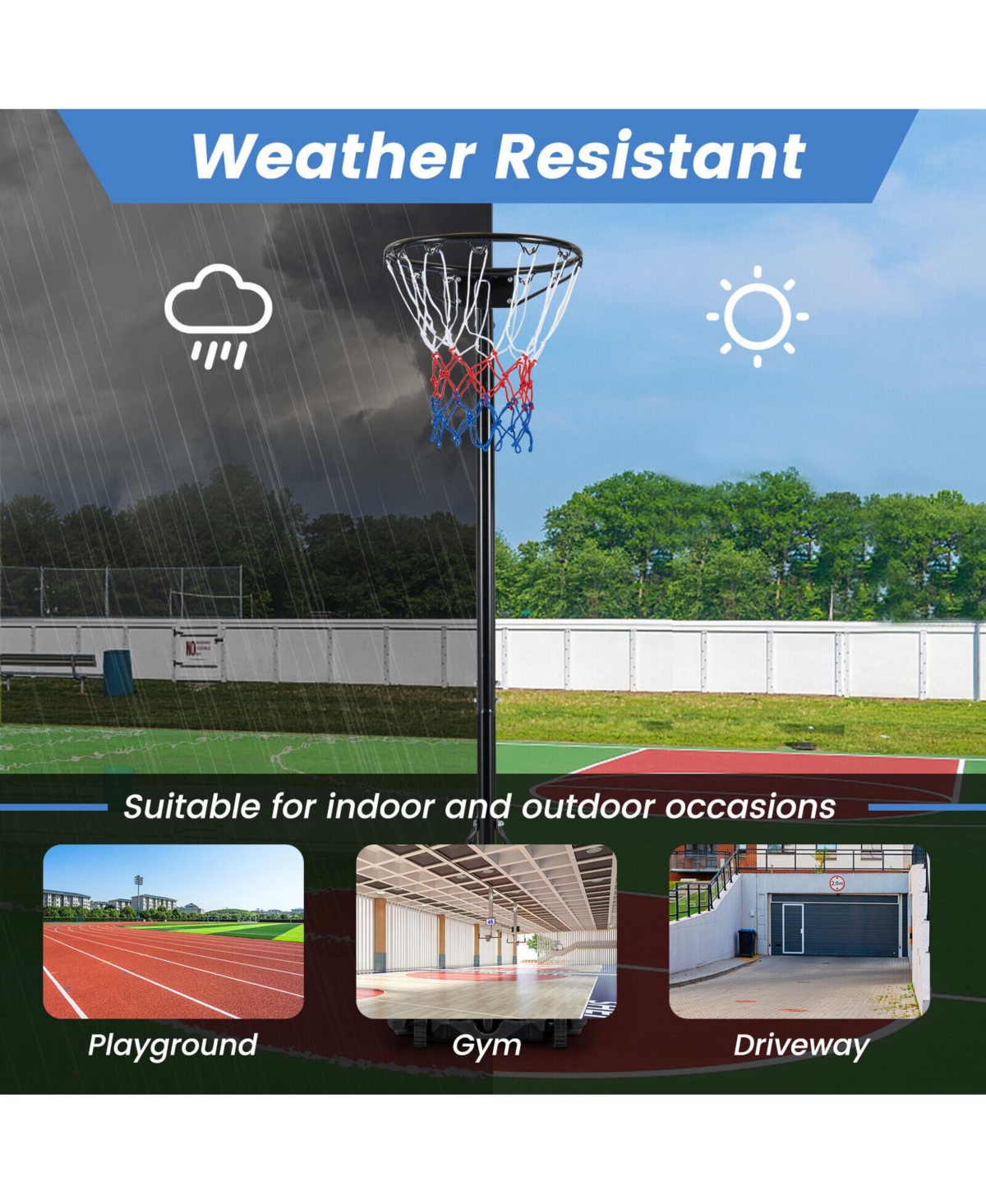 Slickblue 8.5 to 10 Ft Adjustable Portable Basketball Hoop Stand with Fillable Base and 2 Wheels