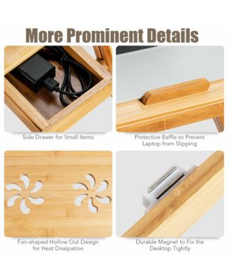 Bamboo Laptop Desk Adjustable Folding Bed Tray w/Drawer Heat Dissipation