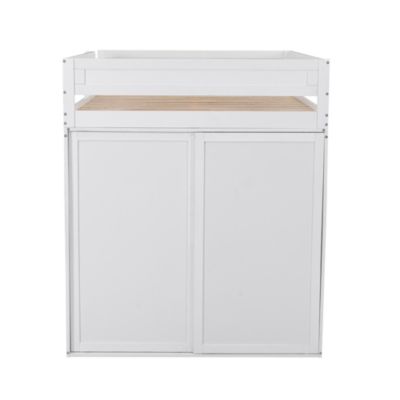 Wood Full Size Loft Bed With Wardrobes And 2-Drawer Desk With Cabinet