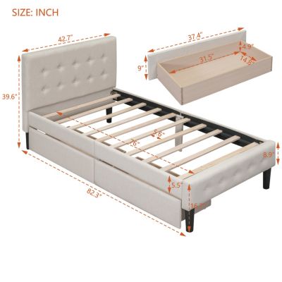 Streamdale Twin Size Upholstered Platform Bed With 2 Drawers