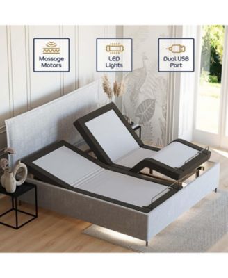 Adjustable Head & Foot Zero Gravity Massage Bed Base - with Wireless Remote, USB Ports, LED Light - Split King