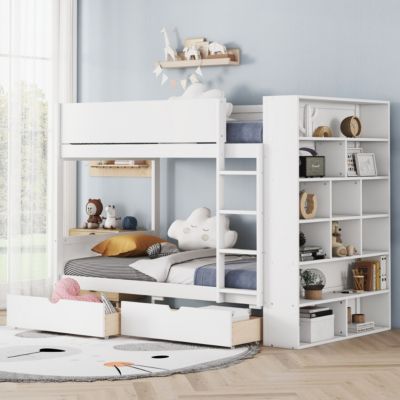 Streamdale Twin Over Twin Bunk Bed With 2 Drawers And Multilayer Cabinet