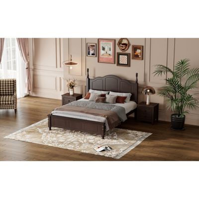 Streamdale White Retro Platform Bed with Wood Slats