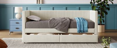 Streamdale Twin Size Corduroy Daybed With Two Drawers And Wood Slat