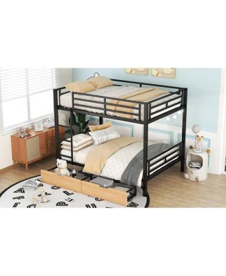 Metal Full Size Convertible Bunk Bed With 2 Drawers