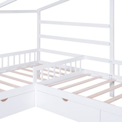 Twin Size House Platform Bed With Three Storage Drawers