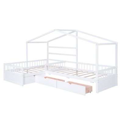 Twin Size House Platform Bed With Three Storage Drawers