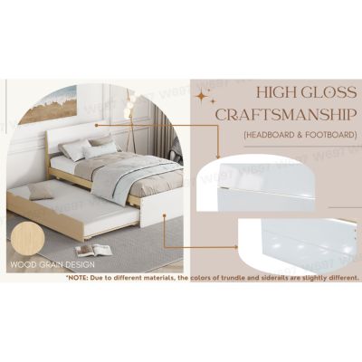 Twin Bed Frame with Trundle, Gloss Headboard