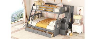 Streamdale Twin-Over-Full Bunk Bed With Drawers, Ladder And Storage Staircase