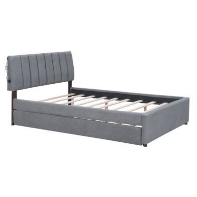 Teddy Fleece Full Size Upholstered Platform Bed With Trundle