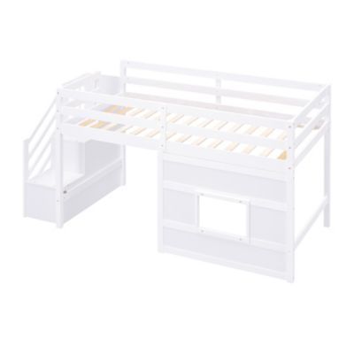 Twin Size Loft Bed With Storage Staircase And Window.