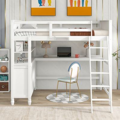 Streamdale Espresso Wooden Loft Bed with Desk and Drawers
