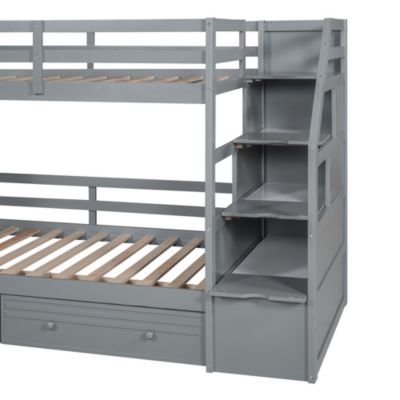 Streamdale White Twin Bunk Bed with Staircase, Slide, and Desk