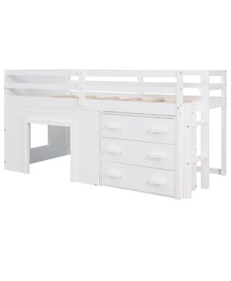Twin Size Loft Bed with Cabinet and Shelf