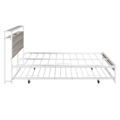 Streamdale Metal Platform Bed Frame w/ Trundle, USB Ports