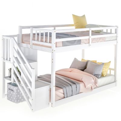 Streamdale Twin Over Twin Floor Bunk Bed, Ladder With Storage