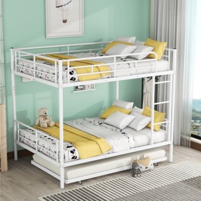 Streamdale Full Over Full Metal Bunk Bed With Trundle, Silver