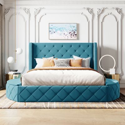 Streamdale Velvet Queen Storage Platform Bed with Wingback Headboard