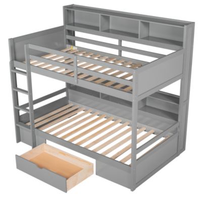 Streamdale Twin Bunk Bed with Shelves and Drawer