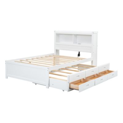 Streamdale Full Size Platform Bed With Trundle, Drawers And USB Plugs, White
