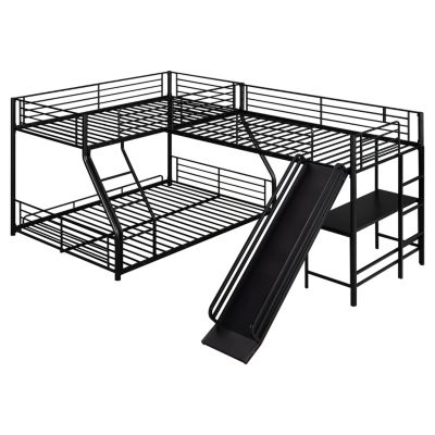 Streamdale Twin/Full L-Shape Bunk Bed w/ Desk & Slide