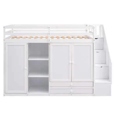 Streamdale 3-Shelf Loft Bed with Storage Units and Ladder