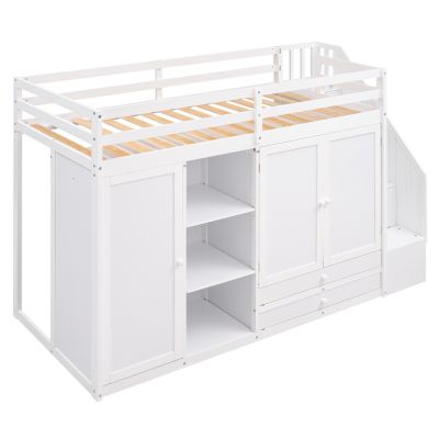 Streamdale 3-Shelf Loft Bed with Storage Units and Ladder