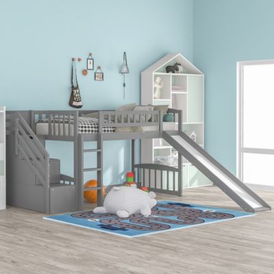 Streamdale Stairway Twin Size Loft Bed With Two Drawers And Slide