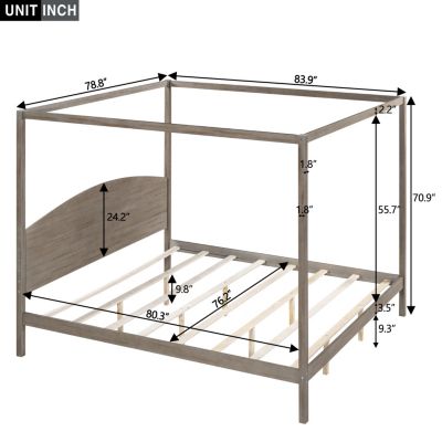 Streamdale King Size Canopy Platform Bed With Headboard And Support Legs, Wash