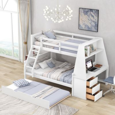 3-in-1 Bunk Bed with Desk, Trundle & Storage