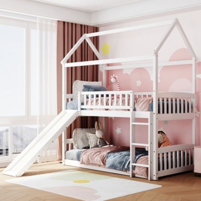 Streamdale Twin Over Twin Bunk Bed With Slide, House Bed With Slide